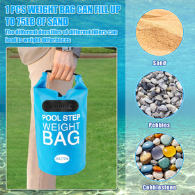 RGJ sky blue weight bags improve visibility and add color to pool area