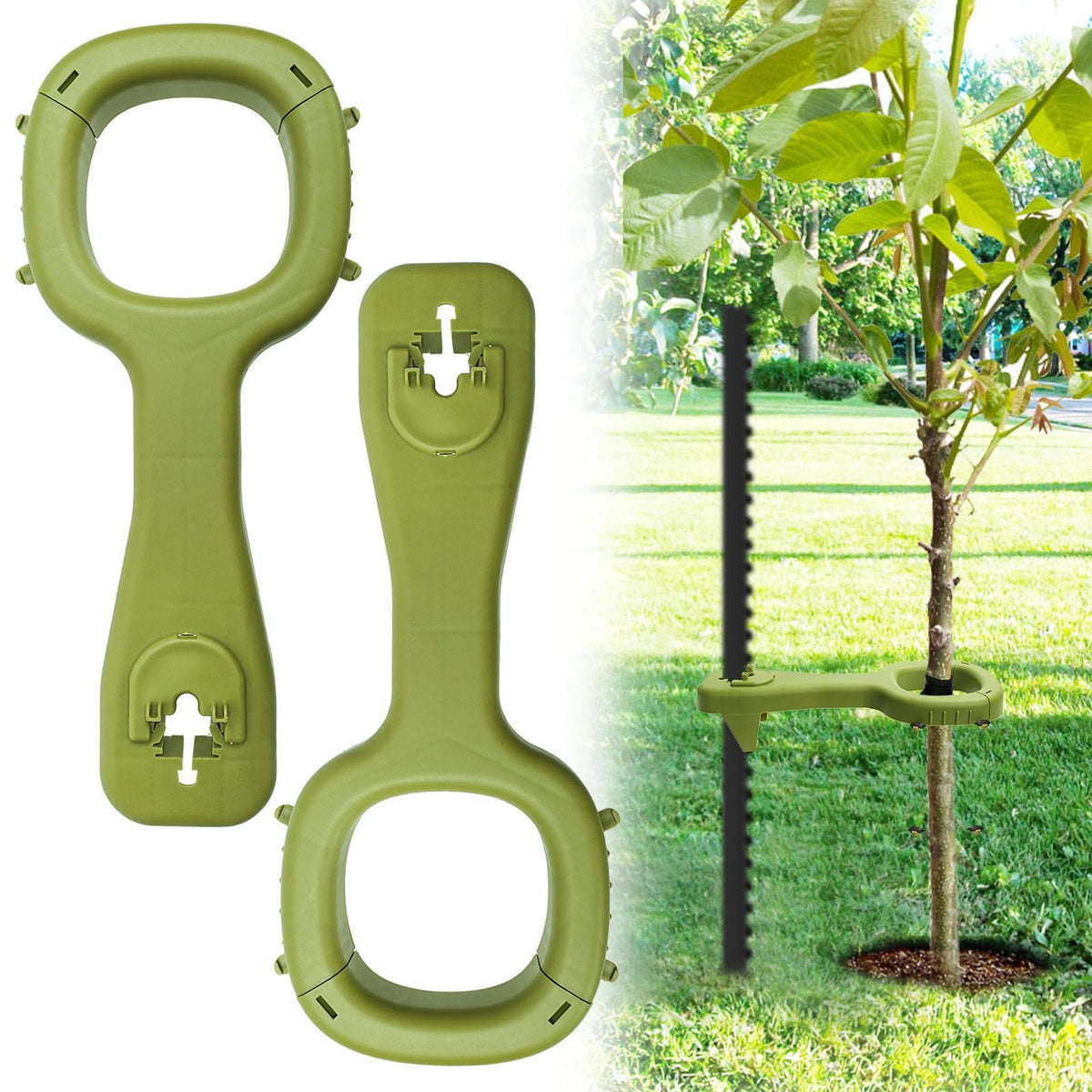 RGJ tree supports 2-pack stabilizing a young sapling in a garden scene