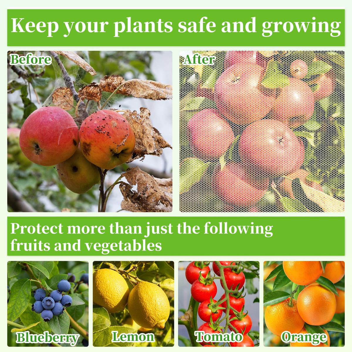 RGQSUN patio protection with this netting safeguards vegetables and fruits outdoors.