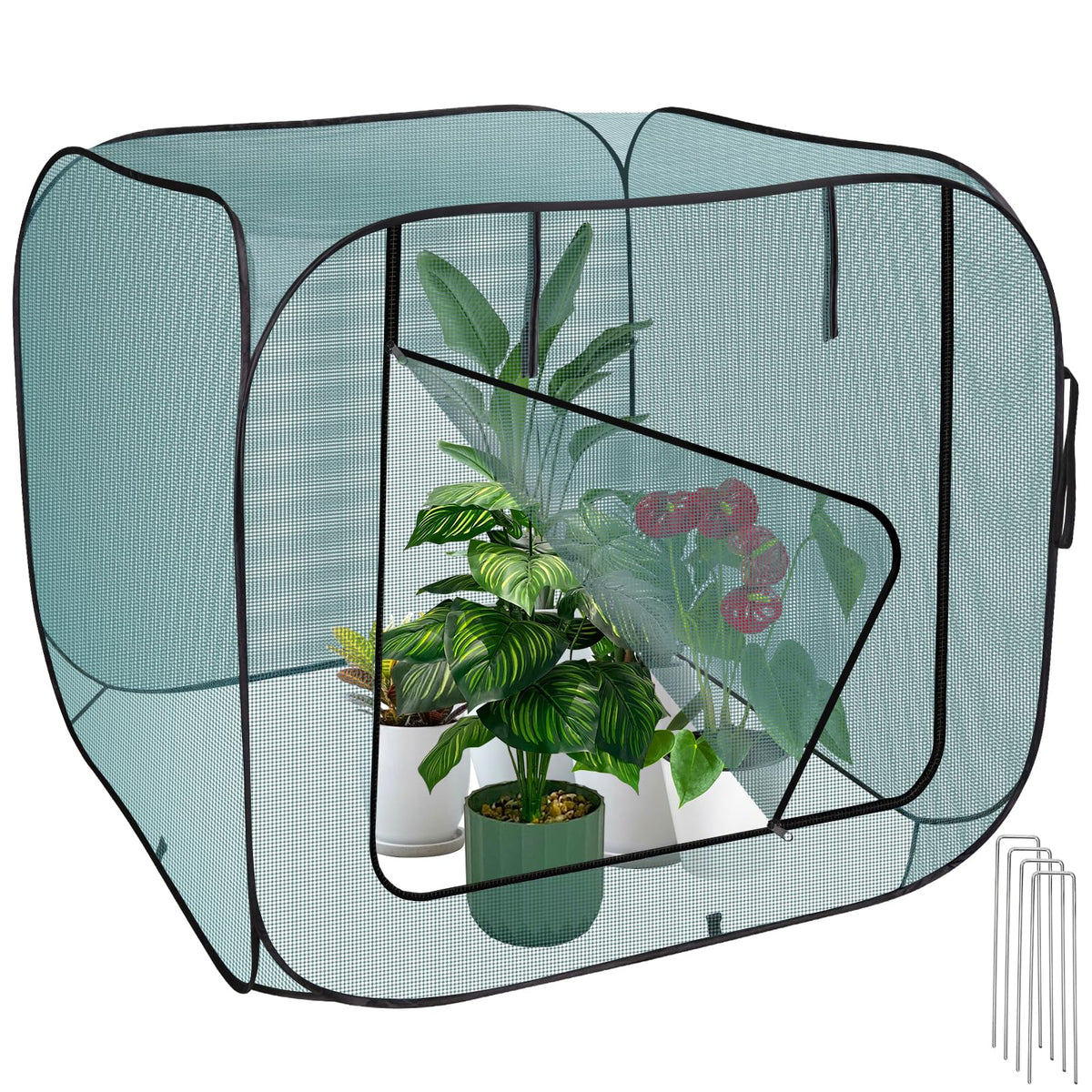 RGQSUN pop-up garden net cover ready for quick setup and pest protection.