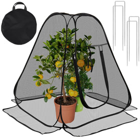 RGQSUN pop-up garden netting cover close-up mesh protects crops while letting sun.
