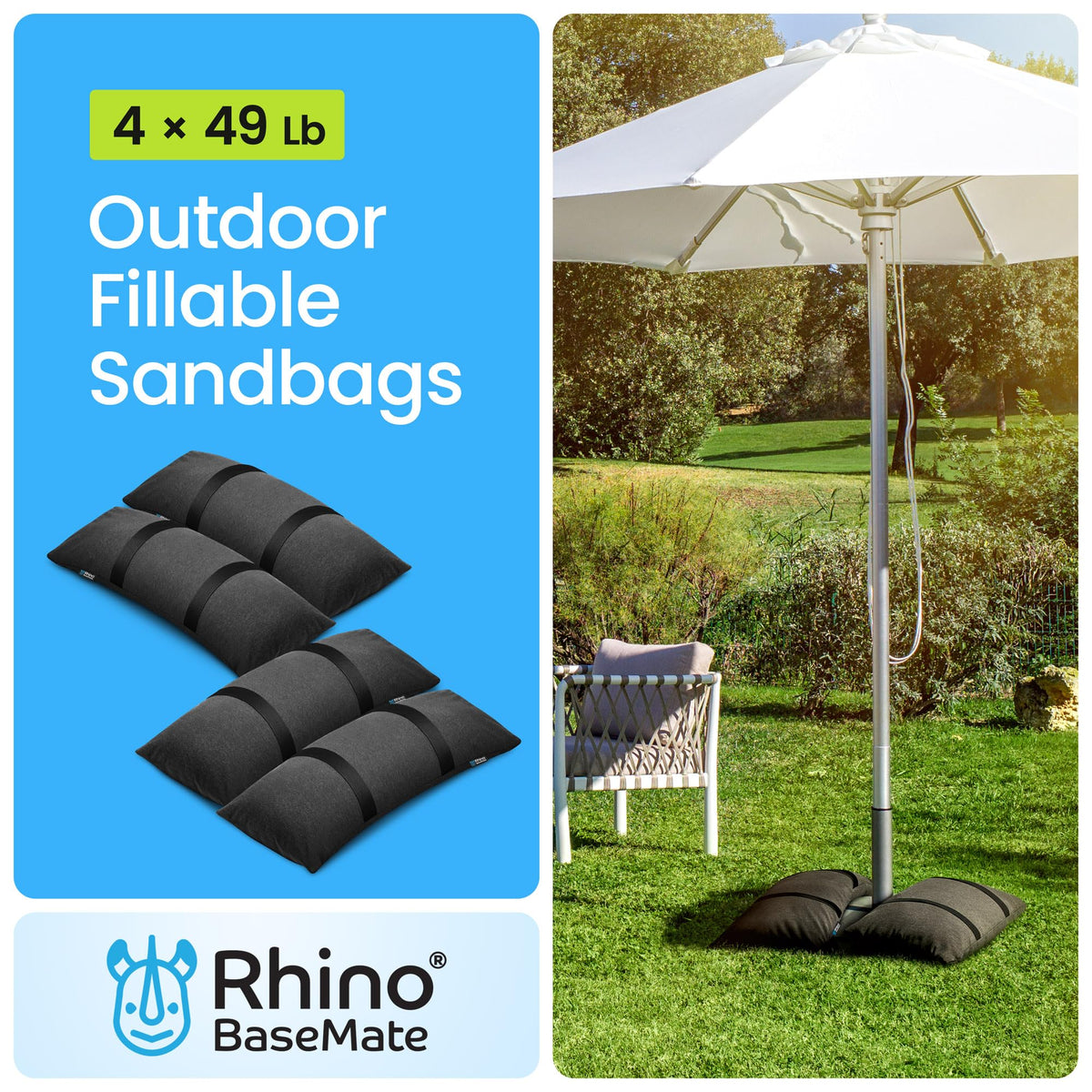 Rhino BaseMate arch-design sandbags provide extra stability for windy patios.