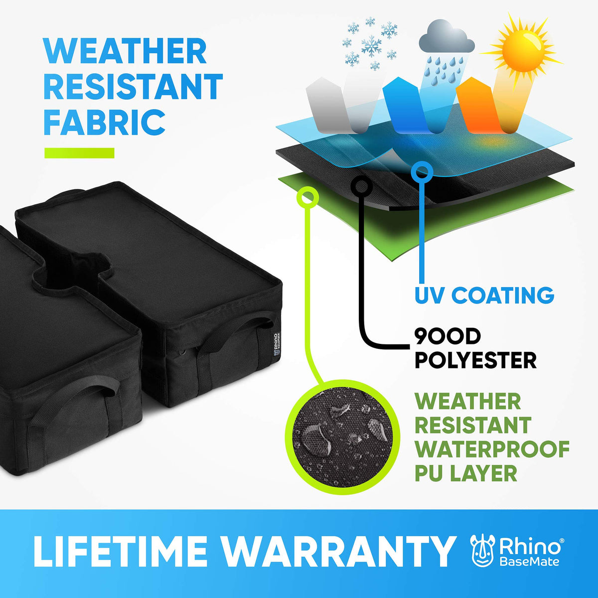 Rhino BaseMate all-weather design withstands sun, rain, and cold outdoor conditions.