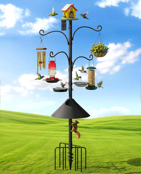 Rhino Valley 93-inch bird feeder pole set up in an outdoor garden.