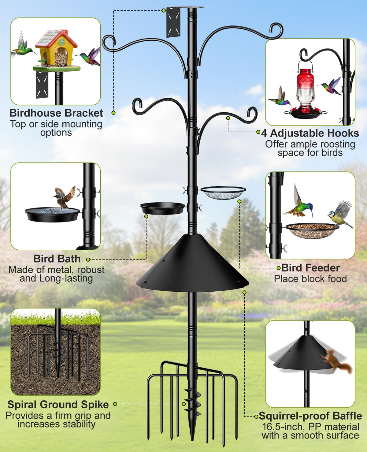 Squirrel-baffle on Rhino Valley feeder to deter intruders.