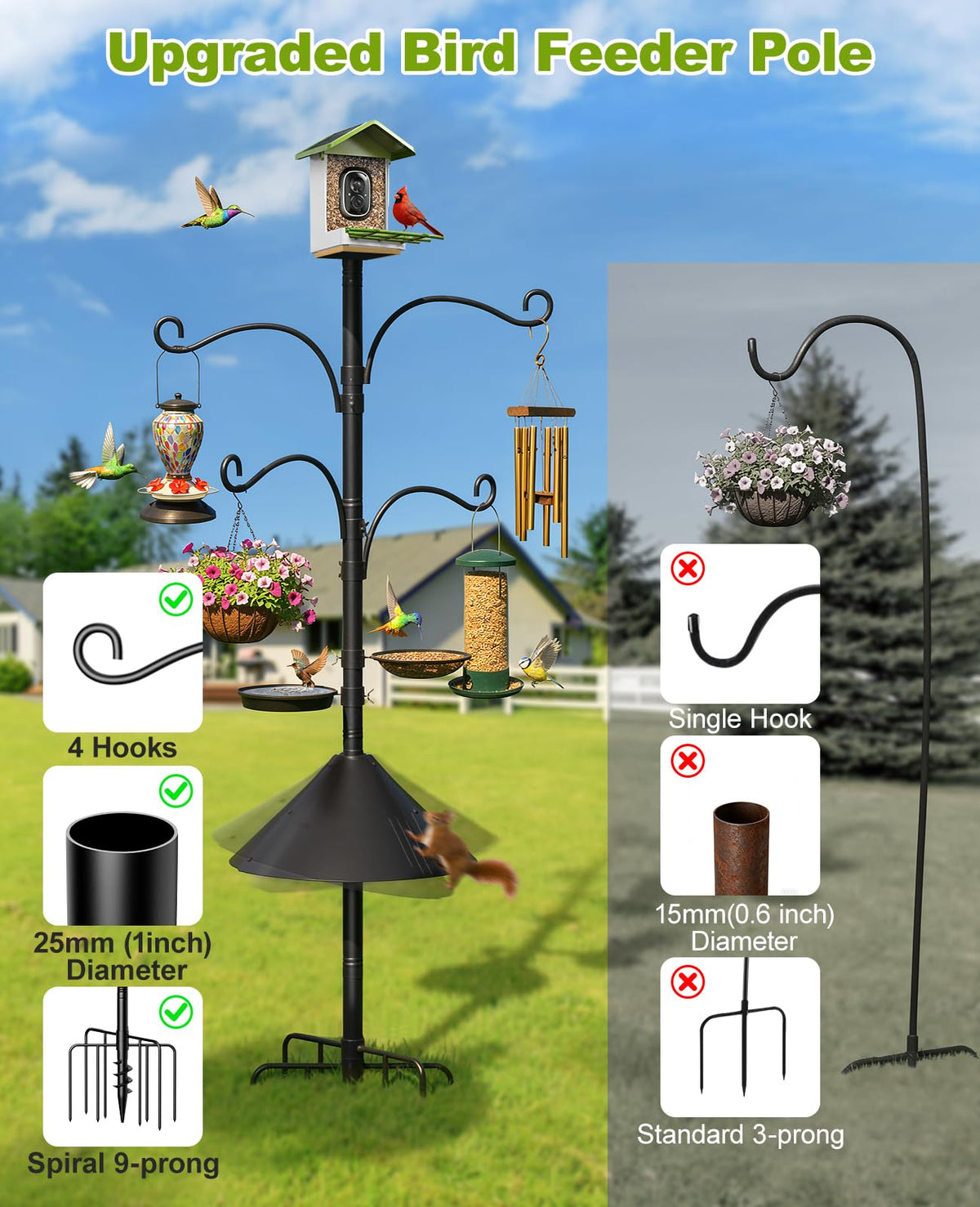 Water bowl and mesh tray accessory for birds on the Rhino Valley pole.