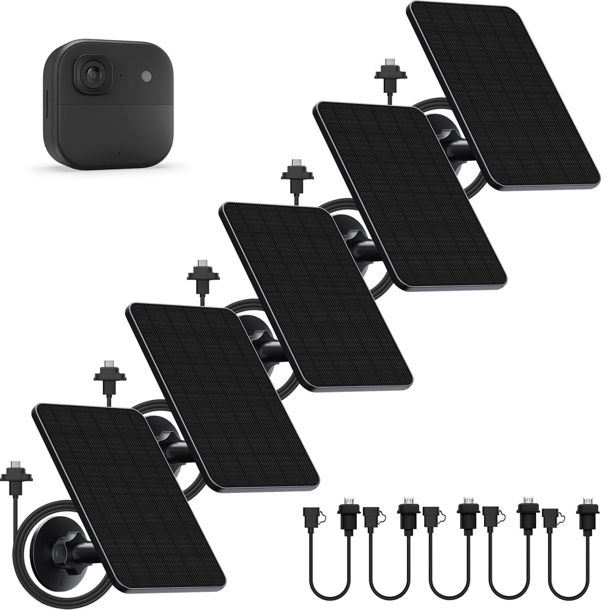 Rhorawill solar panel 5-pack powering Blink Outdoor cameras with reliable solar charging outdoors