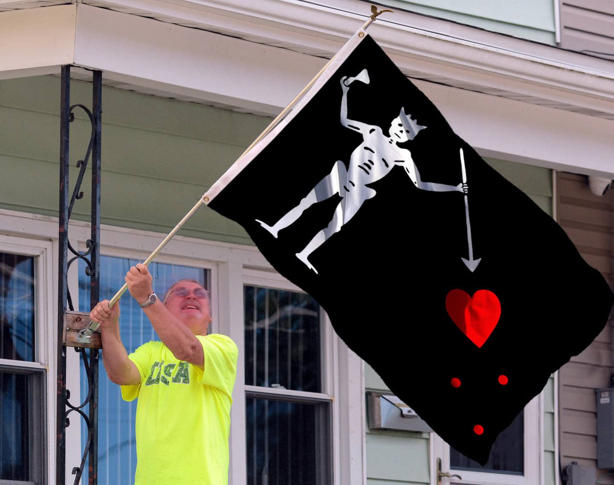 Rhungift flag features double-stitched fly ends for wind resistance and longevity.