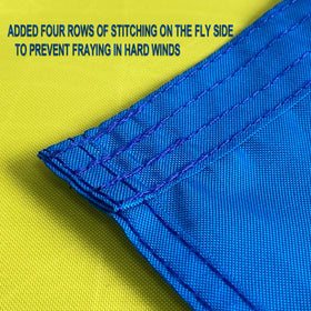 Rhungift Ukraine flag displayed double-sided for clear visibility from both sides.