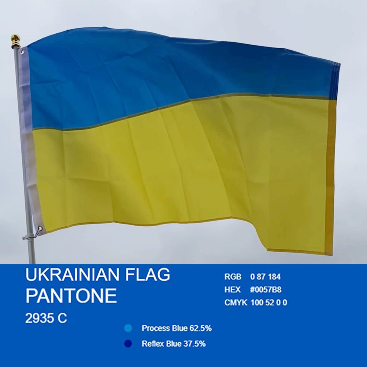 Rhungift Ukraine flag used as a decorative wall banner in a living room.
