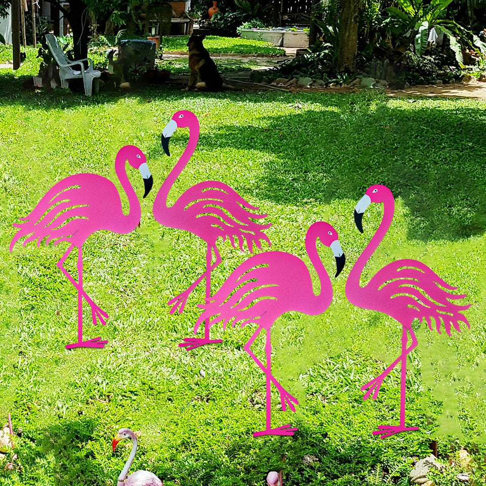 Riakrum pink metal flamingos brighten your yard with durable outdoor charm.