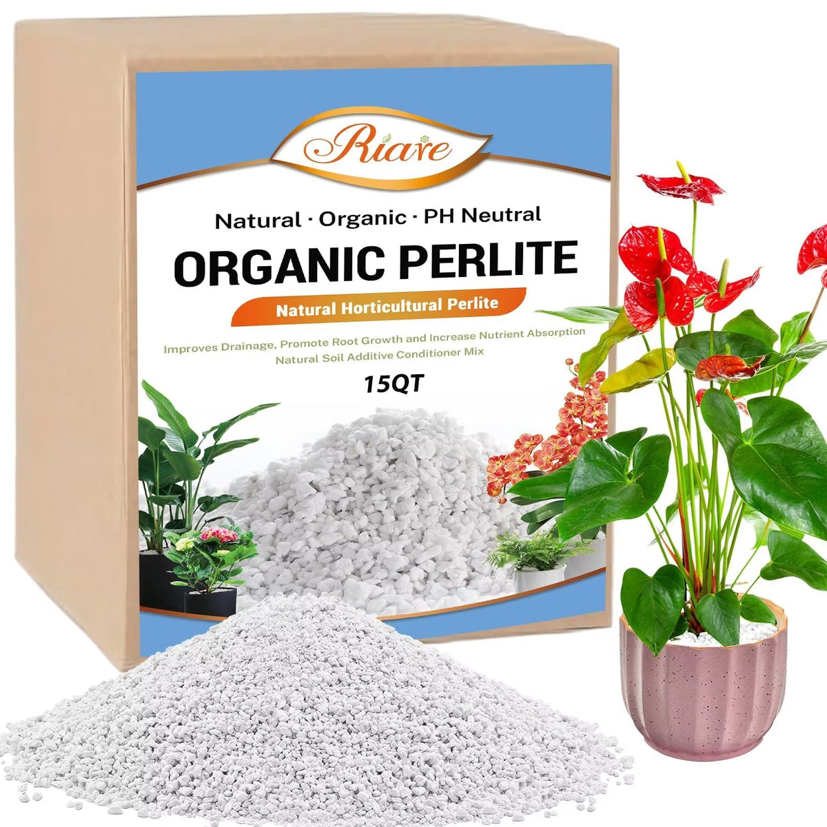 Riare 15 Quarts Organic Perlite bulk improves soil drainage and aeration