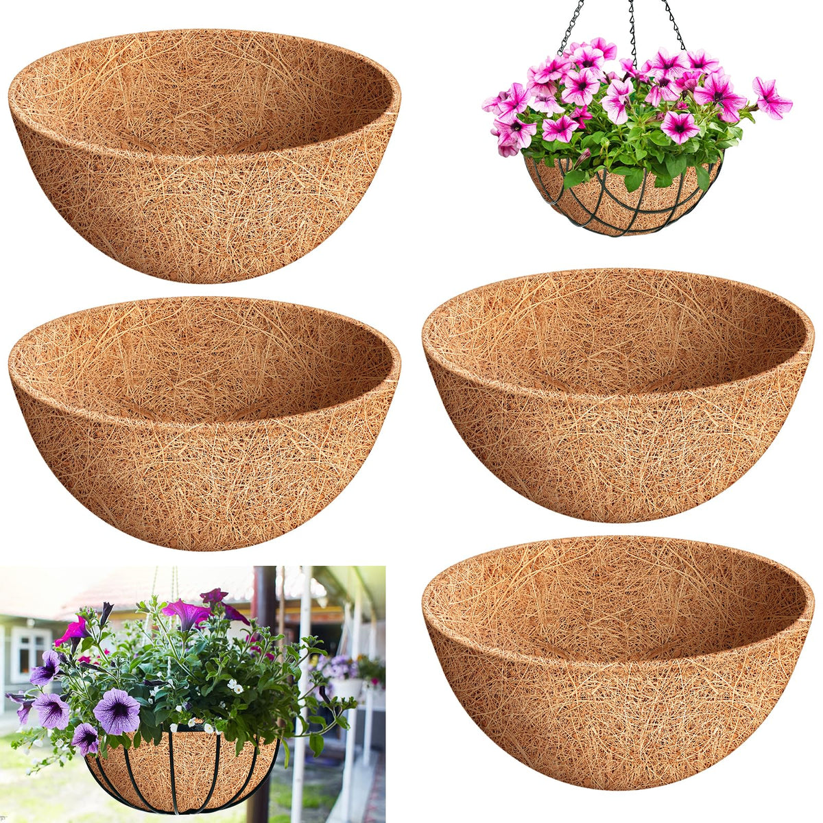 Riare 16-inch round coco liner close-up shows thick natural coir for durability.