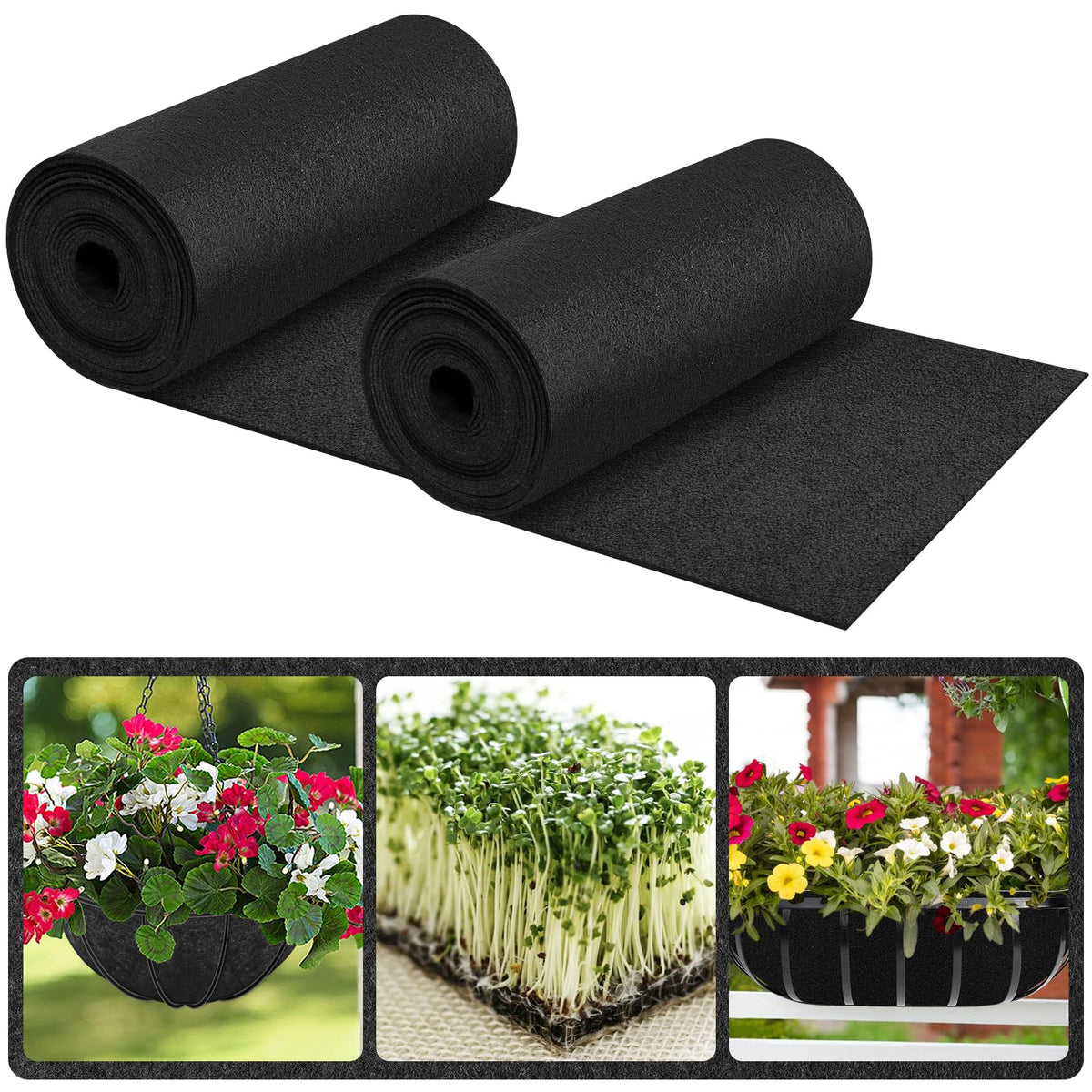 Riare 16x80 inch black felt planter liner roll unrolled for customizable containers