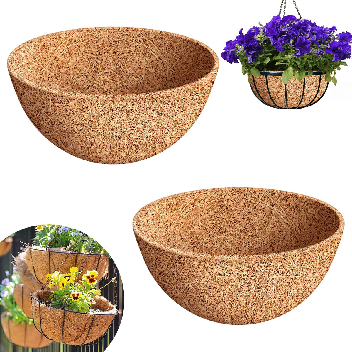 Riare 18-inch round coco liner pack—two durable natural liners for versatile planters