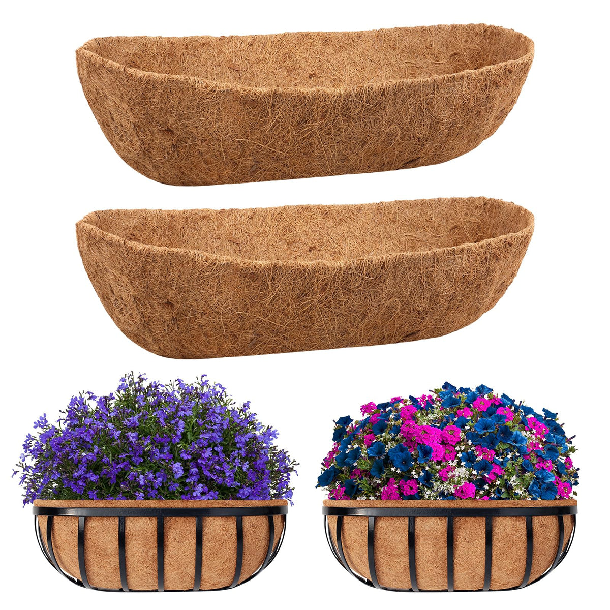 Riare 2-pack 48-inch trough coco coir liner ready for planter installation with improved drainage.