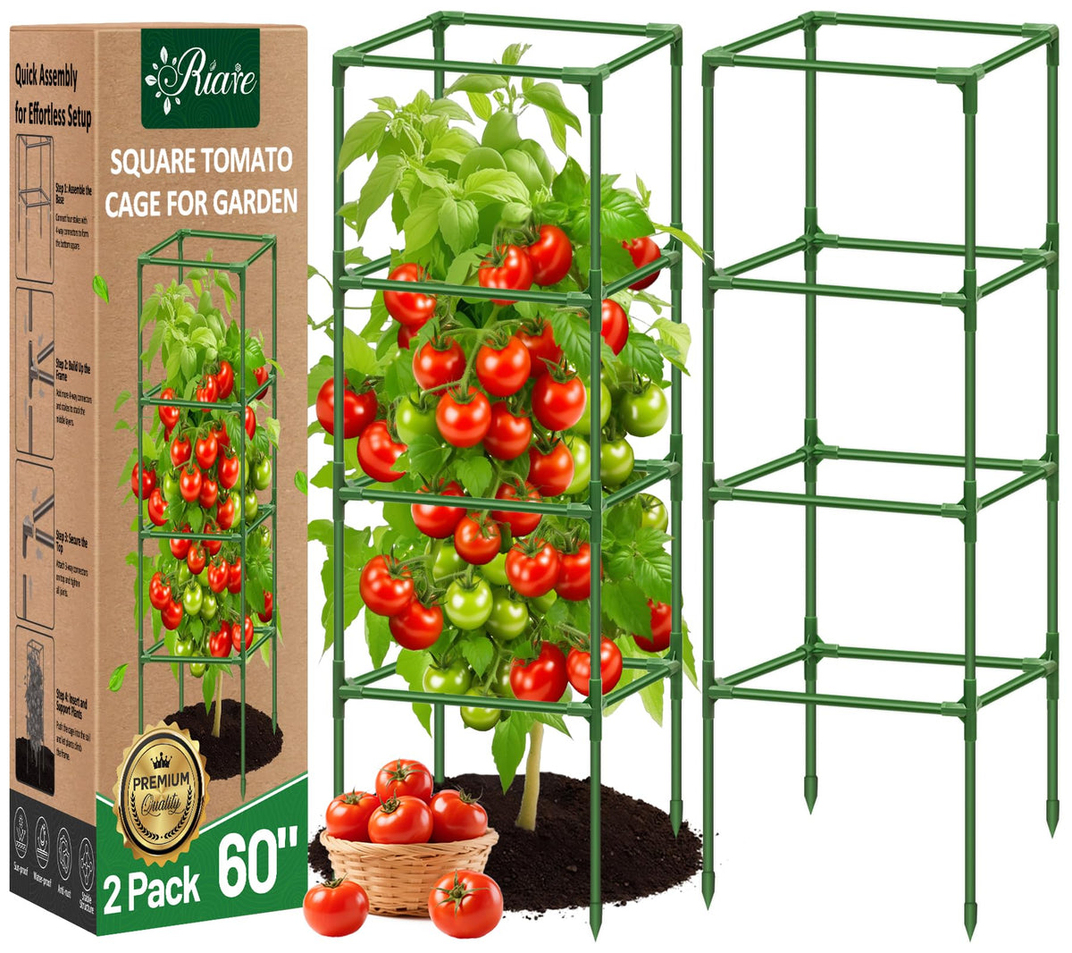 Riare 2-pack square tomato cages stand tall for sturdy plant support.
