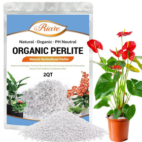 Riare 2-quarts Organic Perlite packaging shows pure horticultural grade for versatile soil amendments.