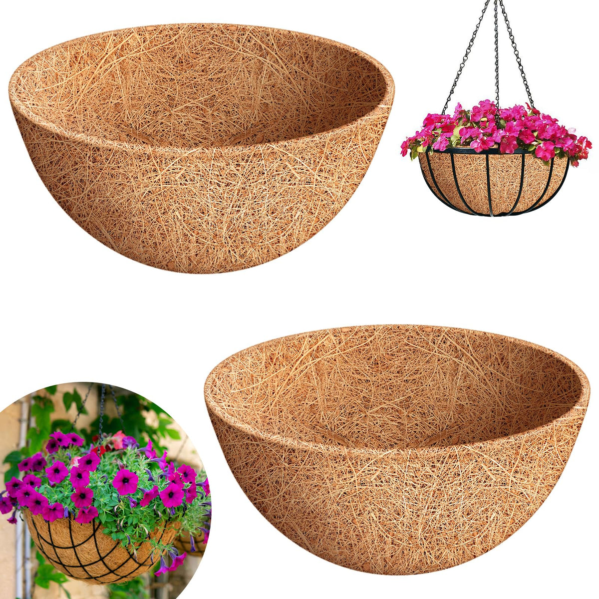Riare 20-inch round coconut liner 2-pack for thriving hanging baskets.