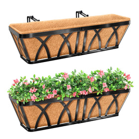 Riare 2-pack railing planters mounted on balcony rail showcasing lush greenery with coco liner