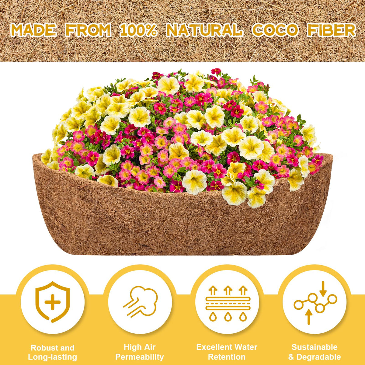Riare 2-pack coir liner on deck-rail planter blends with outdoor decor