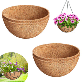 Riare 4-pack 10-inch round coco liner ready for hanging baskets, breathable and water-retentive.