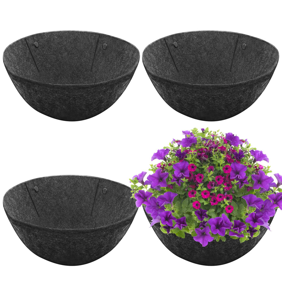 Riare 4 pack 14 inch round fabric planter liner for durable, long-lasting hanging baskets.