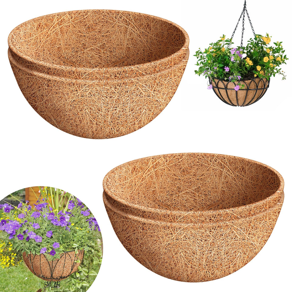 Riare 14-inch round coco liner for baskets improves airflow and moisture retention.