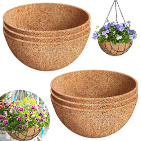 Riare 6-pack 14-inch round coco liners for hanging baskets and planters – natural fiber