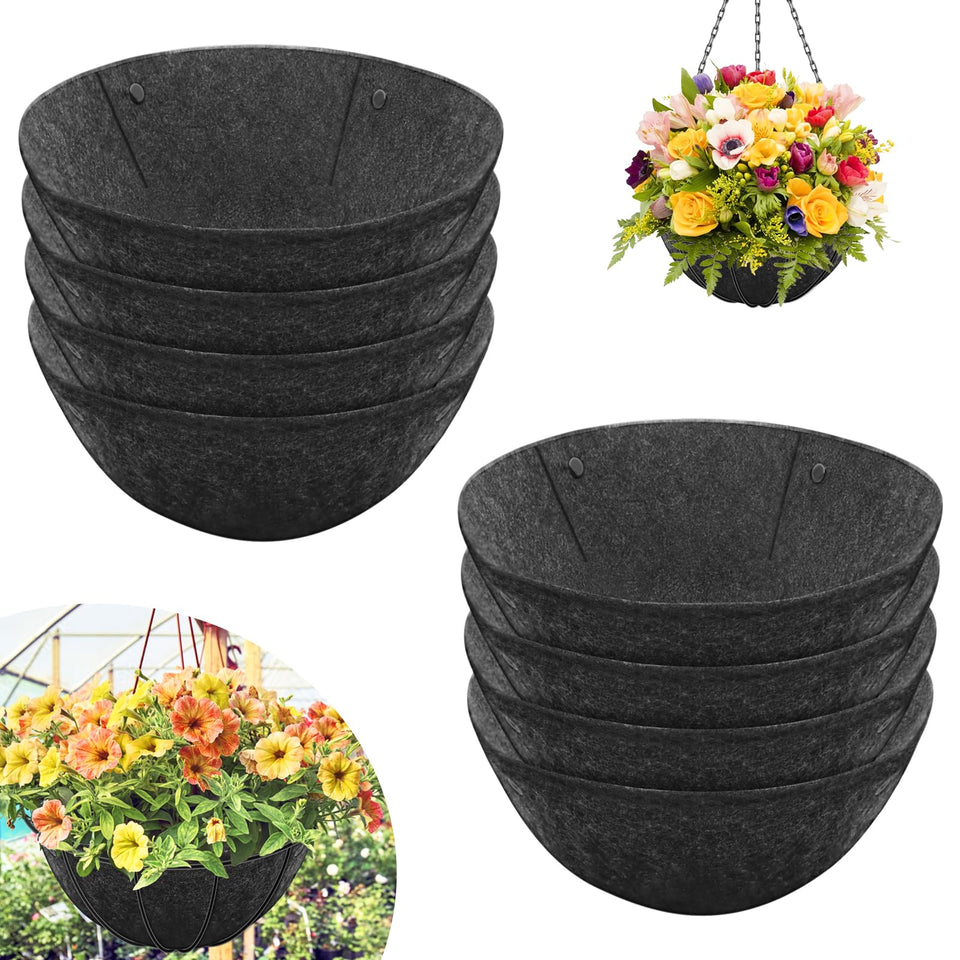 Riare 8-pack 16-inch round fabric planter liner, durable replacement for hanging baskets.