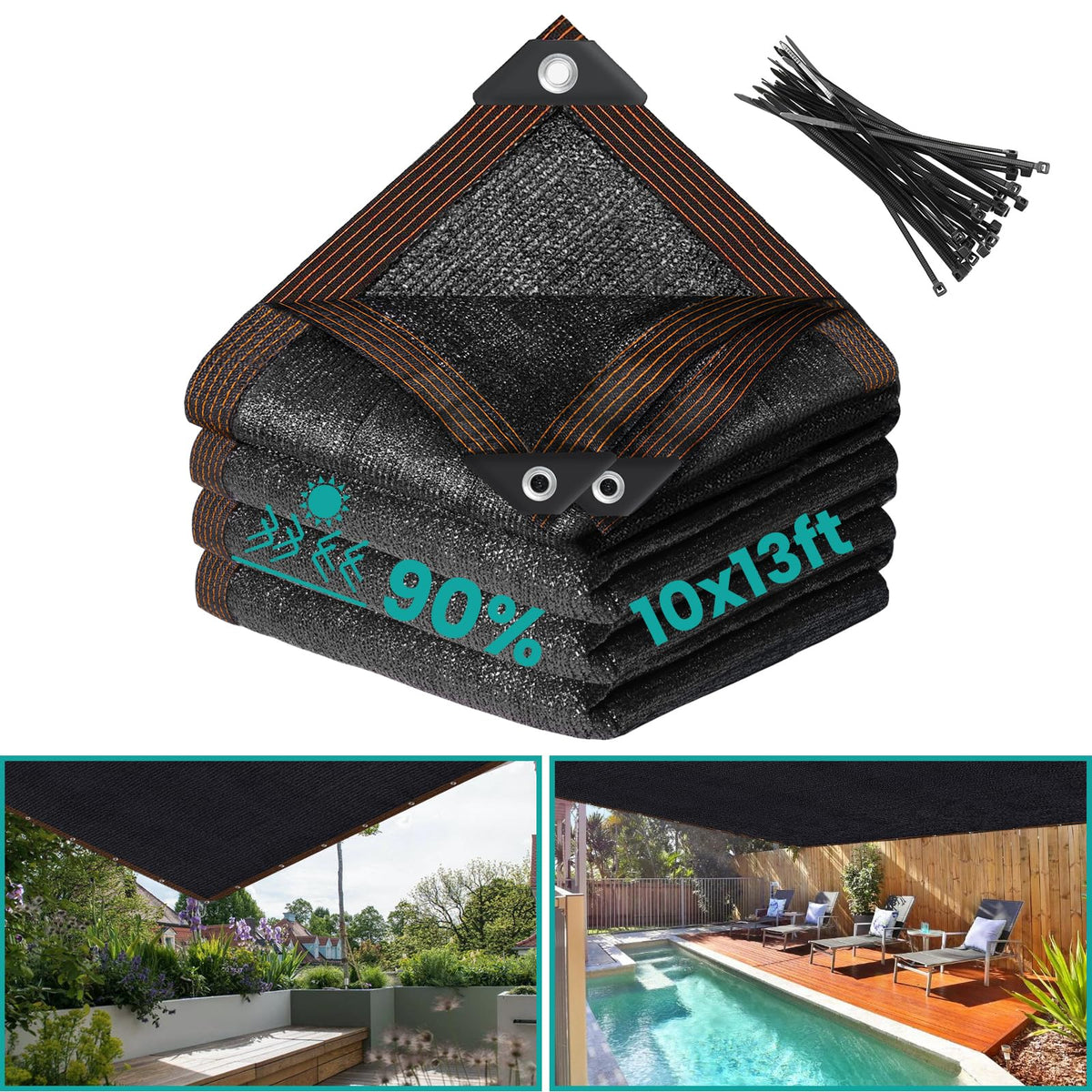 Riare 90% black shade cloth installed over a garden for cooling shade