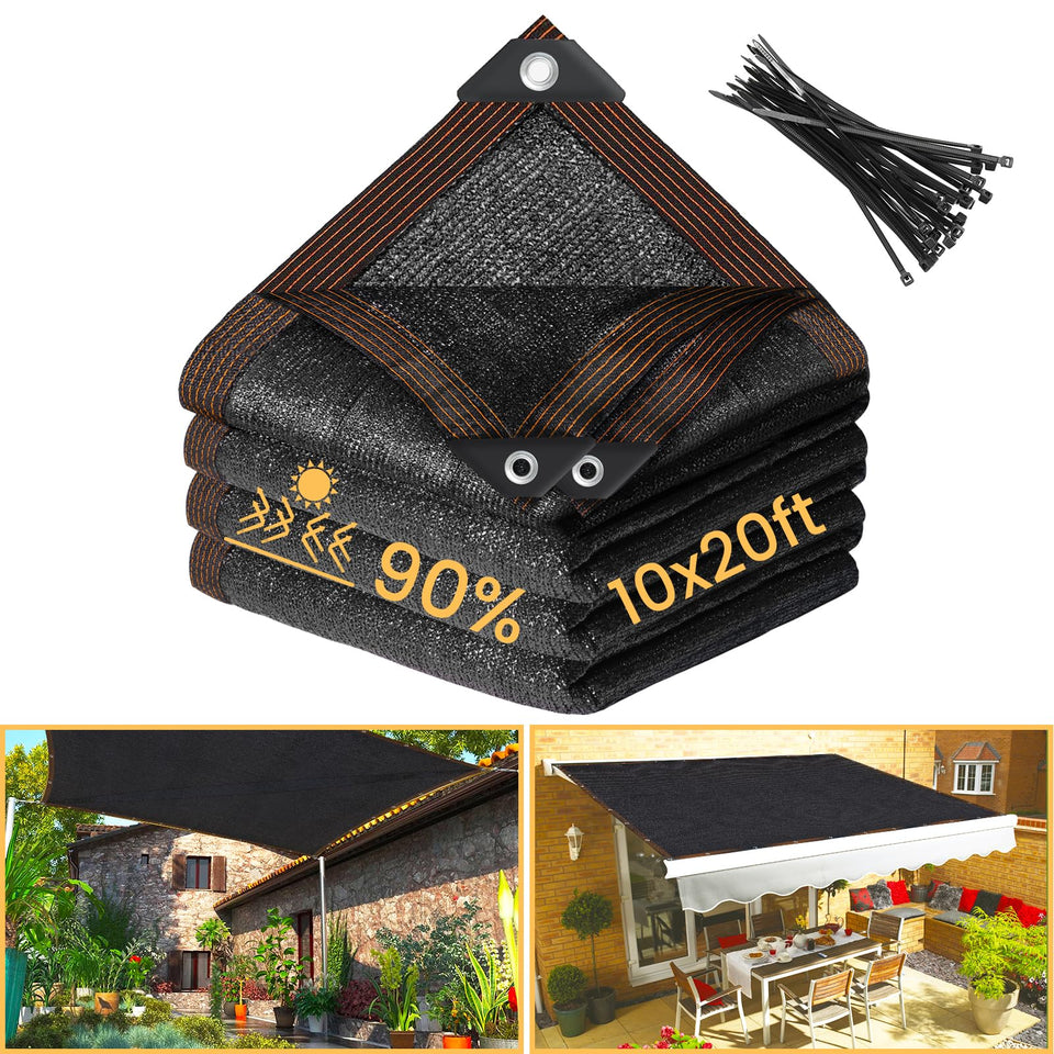 Riare 90% black shade cloth 10x20 ft blocks sun for outdoor spaces