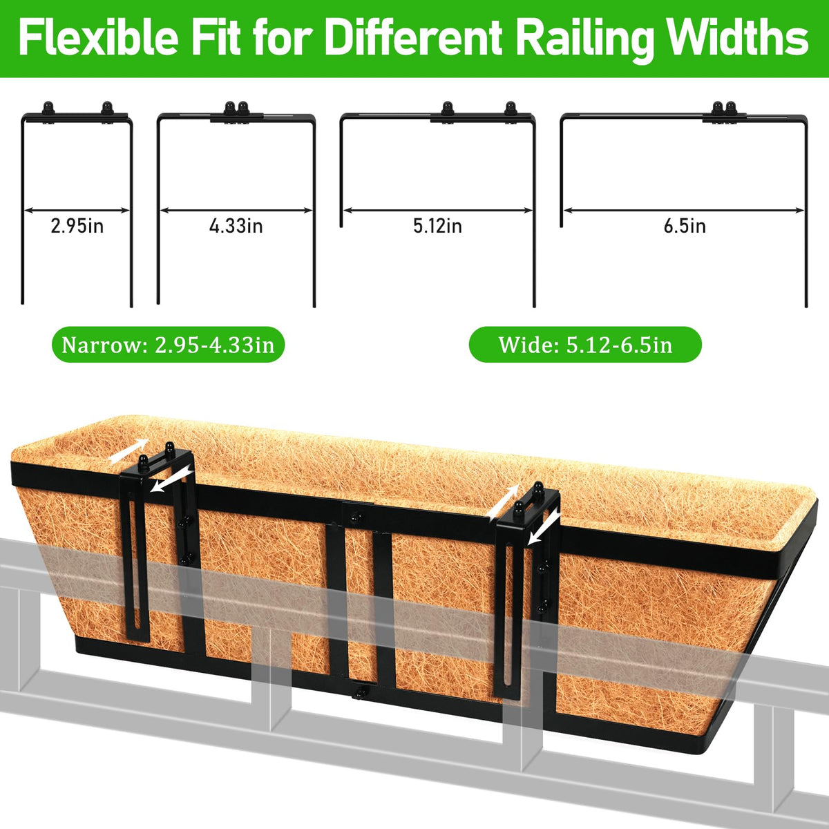 Riare adjustable hooks and hardware mounted on railing for secure hanging