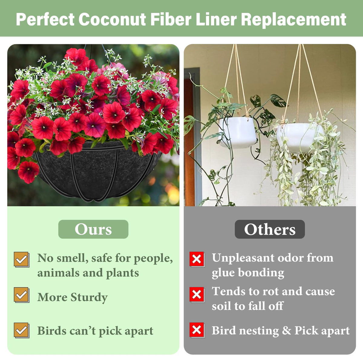 Riare anti bird nesting liner helps keep baskets tidy and bird-free.