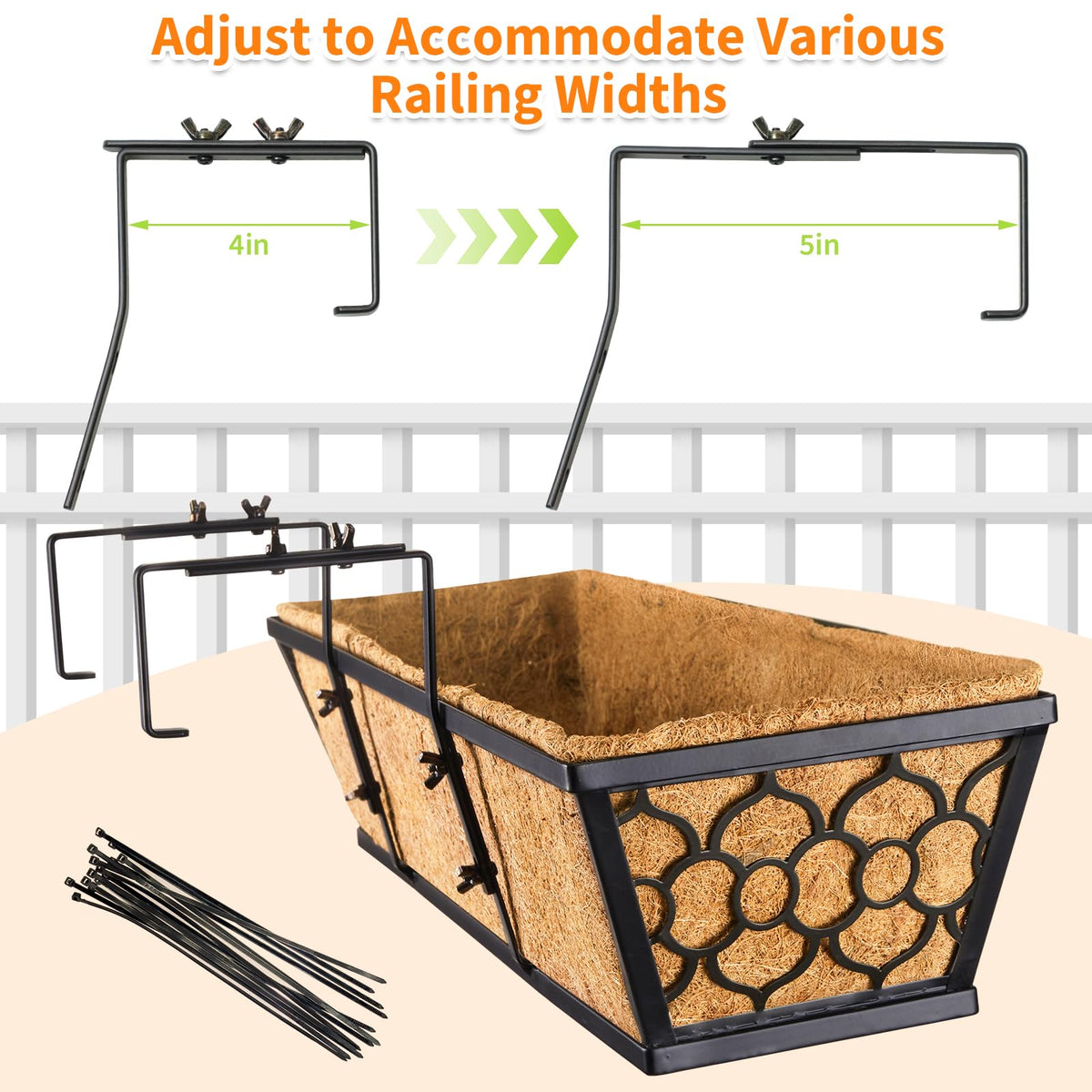 Riare balcony planter hanger demonstrates easy installation on porch rail.
