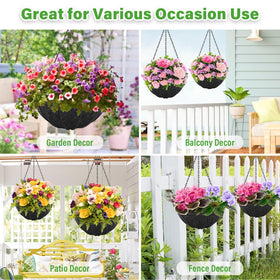 Riare black-edge liner enhances indoor and outdoor hanging baskets.