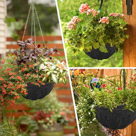 Riare black hanging basket liner seen inside a planter for a sleek look.