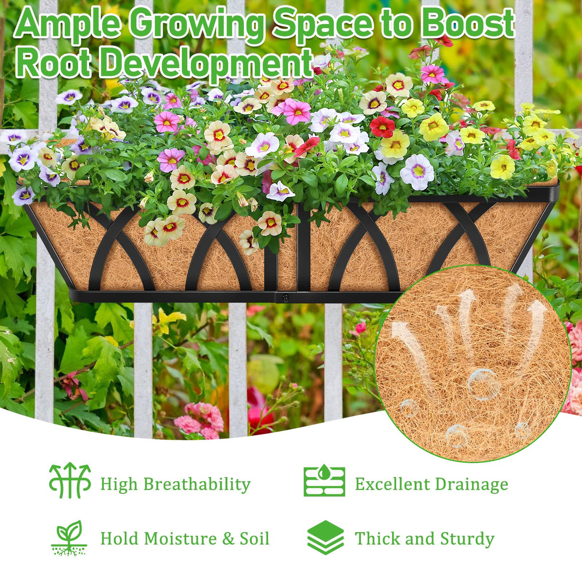 Riare black powder-coated railing planter resisting weather and corrosion