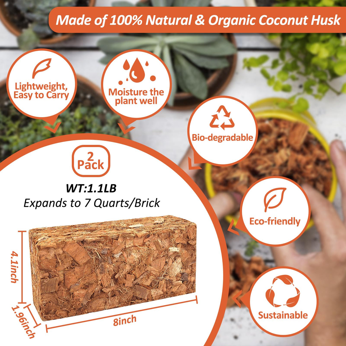 Riare Coco Chips brick absorbs water and expands for ready use