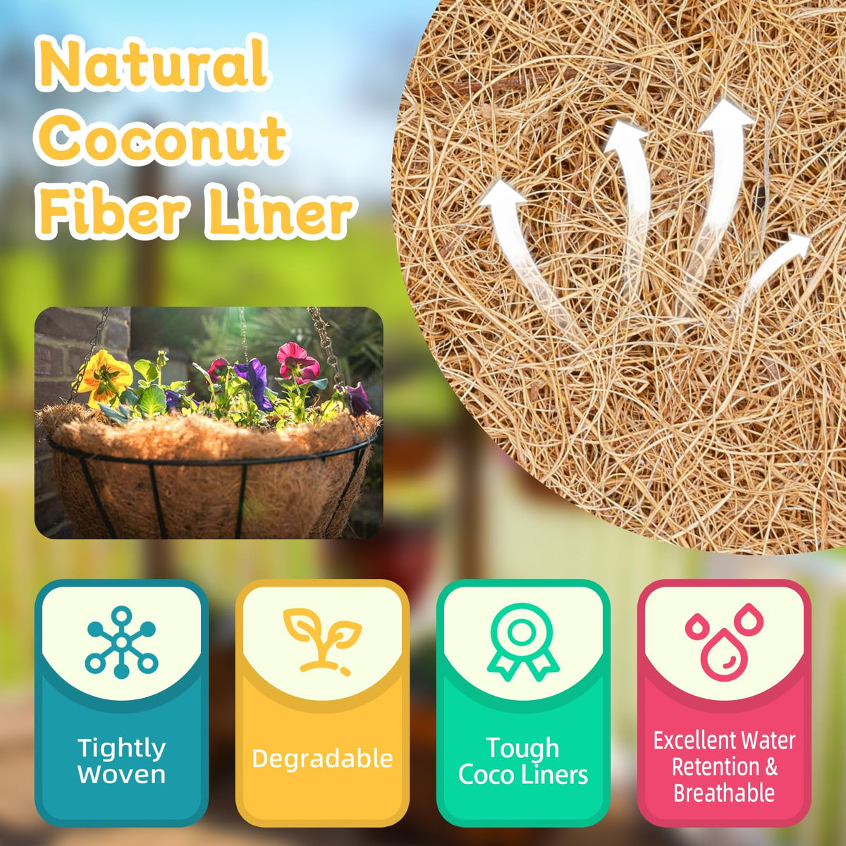 Riare coco coir basket liner detail showing thick, sturdy construction