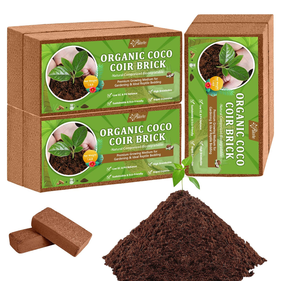 Riare coco coir brick close-up shows natural fibers for premium substrate