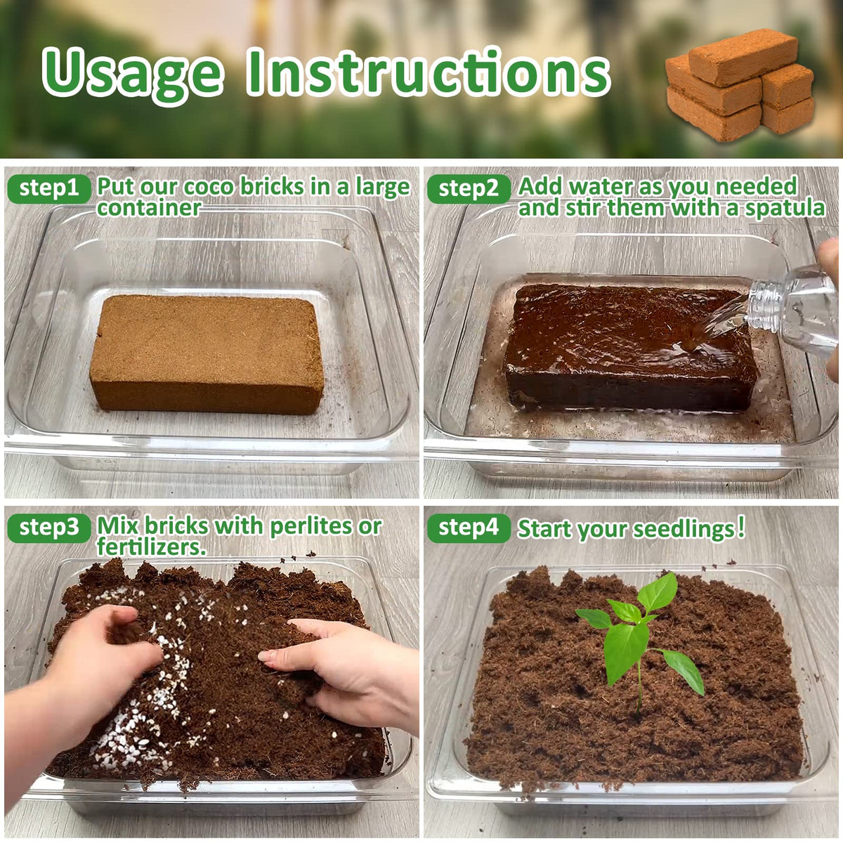 Riare coco coir brick retains moisture for longer irrigation intervals