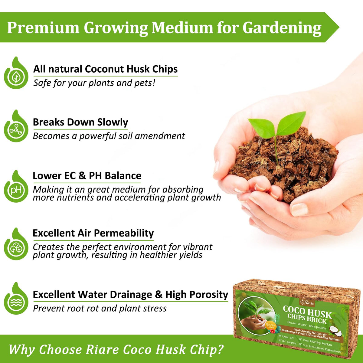 Riare Coco Husk mulch enhances aeration for healthier root growth.