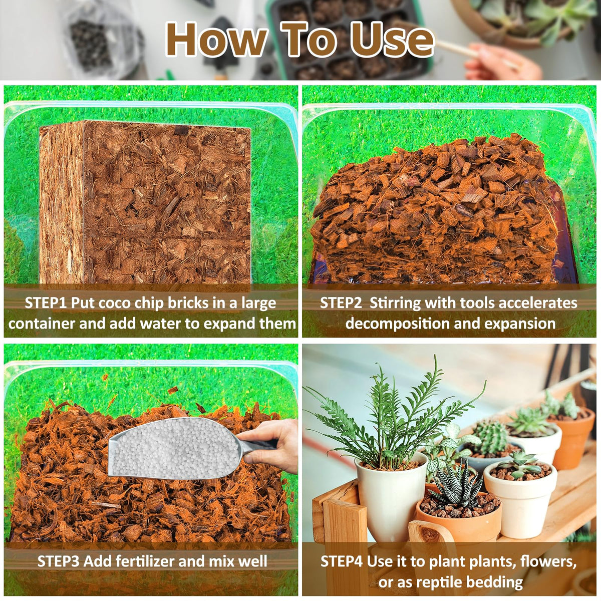 Riare coco husk substrate used in pots, beds, and mixes.