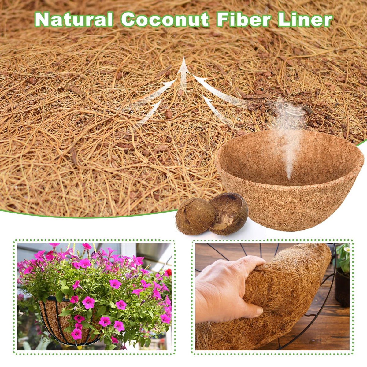 Riare coco liner 12in round setup demonstrates easy shaping for baskets