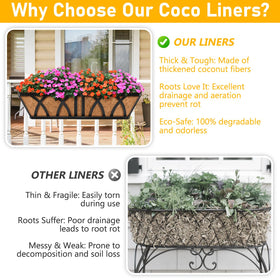 Riare deck-railing-liner captures outdoor versatility for deck planters.