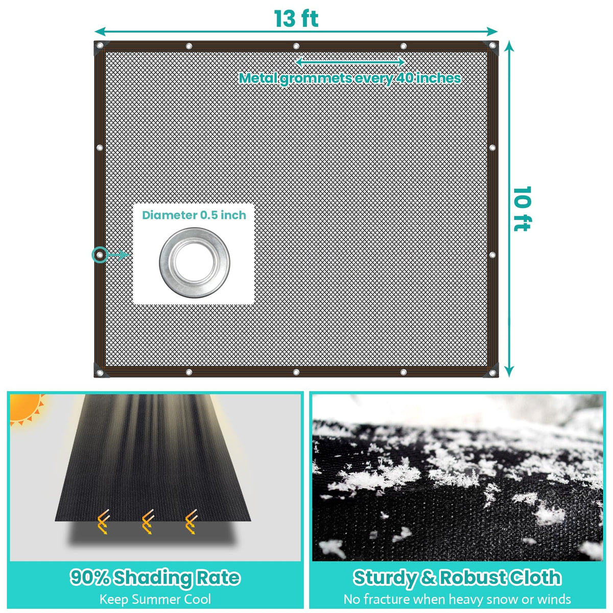 Riare shade cloth shows copper grommets along reinforced edges