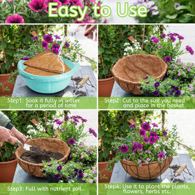 Riare hanging basket display featuring natural coco liners
