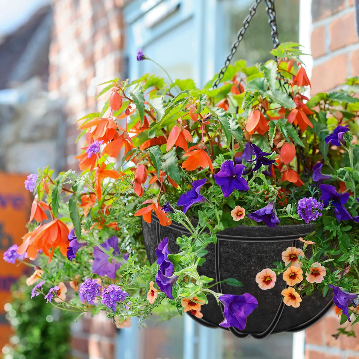 Riare indoor-outdoor decor liner complements hanging planters in any space.