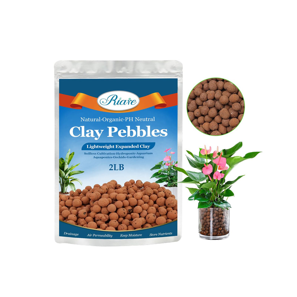 Riare Leca pebbles bag shows lightweight, neutral grow media for indoor planting